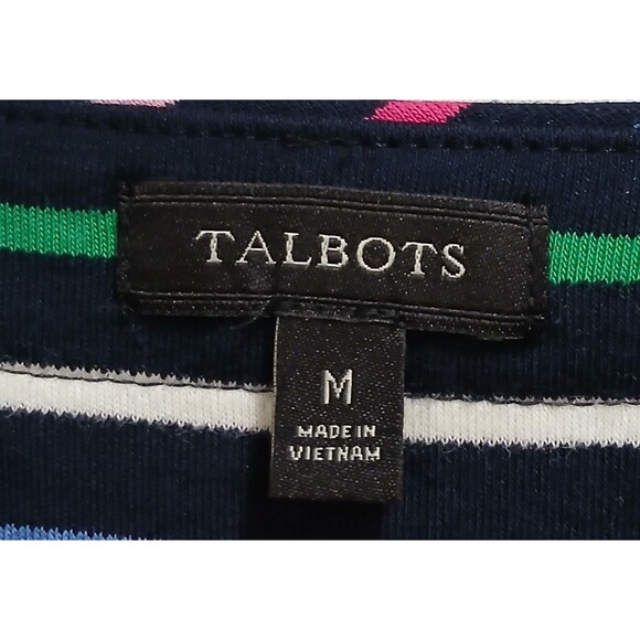 Talbots Striped Bow Shift Dress 100% Cotton S/S Navy Blue Pink Yellow Medium EUC - Picture 5 of 6